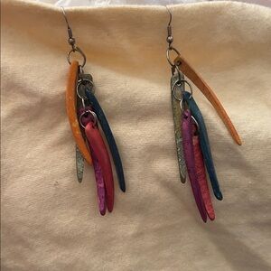 Colorful Leather Fringe Drop Earrings - Multicolor